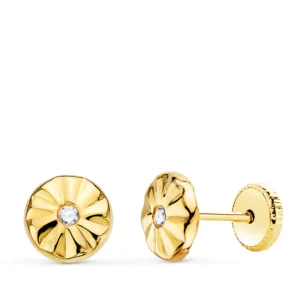 Pendientes de Oro Amarillo 18k Redondos con Circonita