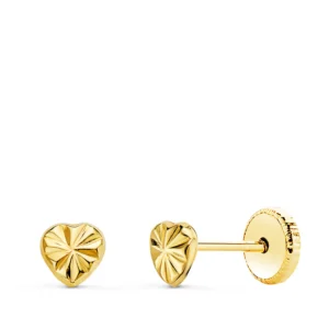 Pendientes de Oro Amarillo 18k Corazón Tallado
