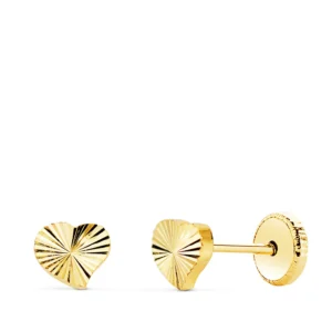 Pendientes de Oro Amarillo 18k Corazón Tallado