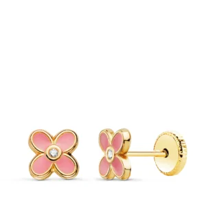 Pendientes de Oro Amarillo 18k Trébol con Esmalte