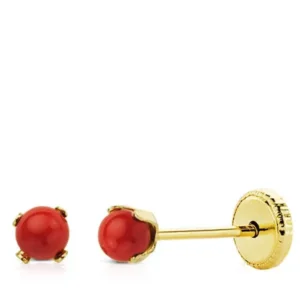 Pendientes de Oro Amarillo 18k con Coral 3mm