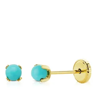 Pendientes de Oro Amarillo de 18k con Turquesa 3mm