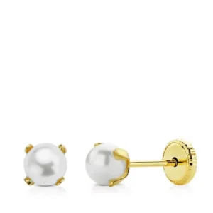 Pendientes de Oro Amarillo de 18k con Perla 4mm