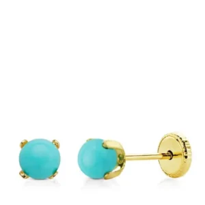Pendientes de Oro Amarillo 18k con Turquesa 4mm