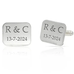 Gemelos de Plata de Ley Rectangulares con Iniciales y Fecha