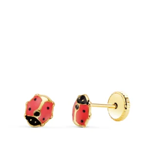 Pendientes de Oro Amarillo 18k Mariquita con Esmalte