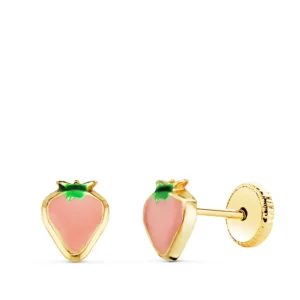 Pendientes de Oro Amarillo 18k Fresa con Esmalte