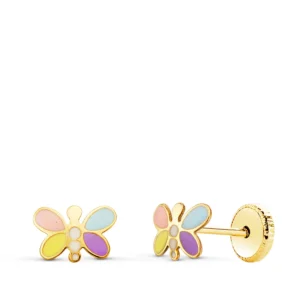 Pendientes de Oro Amarillo 18k Libélula con Esmalte