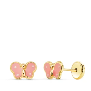 Pendientes de Oro Amarillo 18k Mariposa con Esmalte