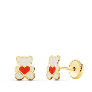 Pendientes de Oro Amarillo 18k Oso con Esmalte