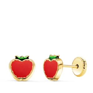 Pendientes de Oro Amarillo 18k Manzana con Esmalte