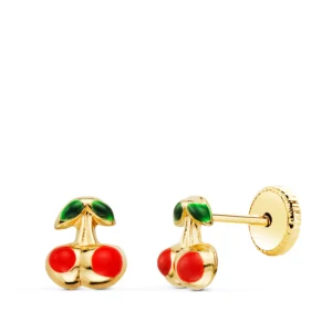 Pendientes de Oro Amarillo 18k Cereza con Esmalte 5x6mm