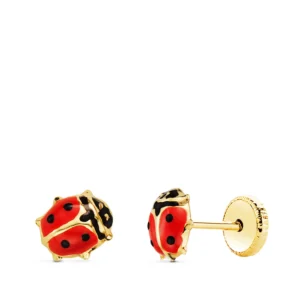 Pendientes de Oro Amarillo 18k Mariquita con Esmalte