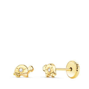 Pendientes de Oro Amarillo de 18k Tortuga con Circonita