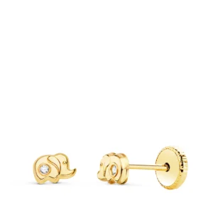 Pendientes de Oro Amarillo de 18k Elefante con Circonita