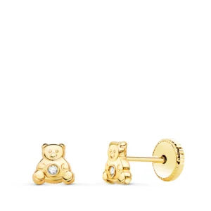 Pendientes de Oro Amarillo de 18k Oso con Circonita