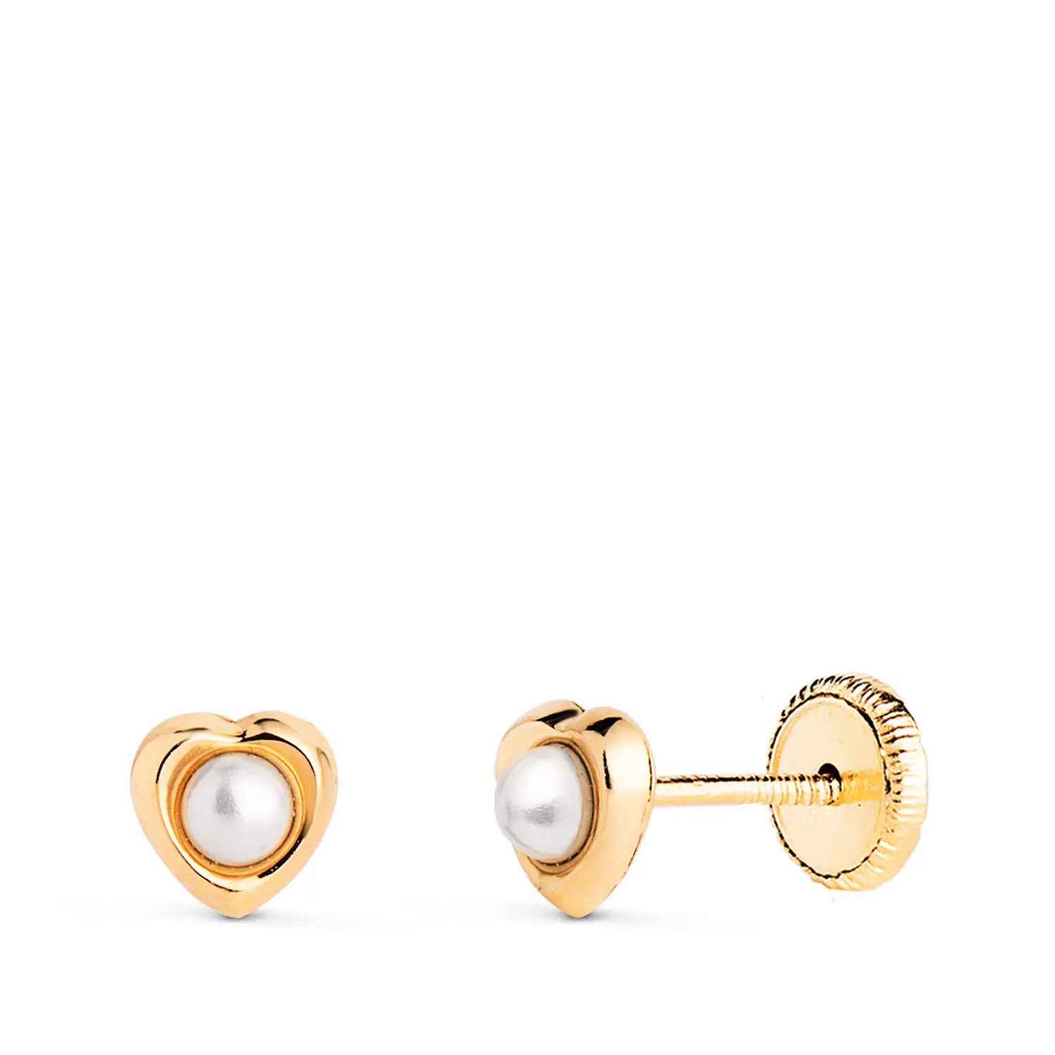 Pendientes de Oro Amarillo de 18k Corazón con Perla 5mm