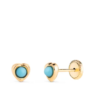 Pendientes de Oro Amarillo de 18k Corazón con Turquesa 5mm