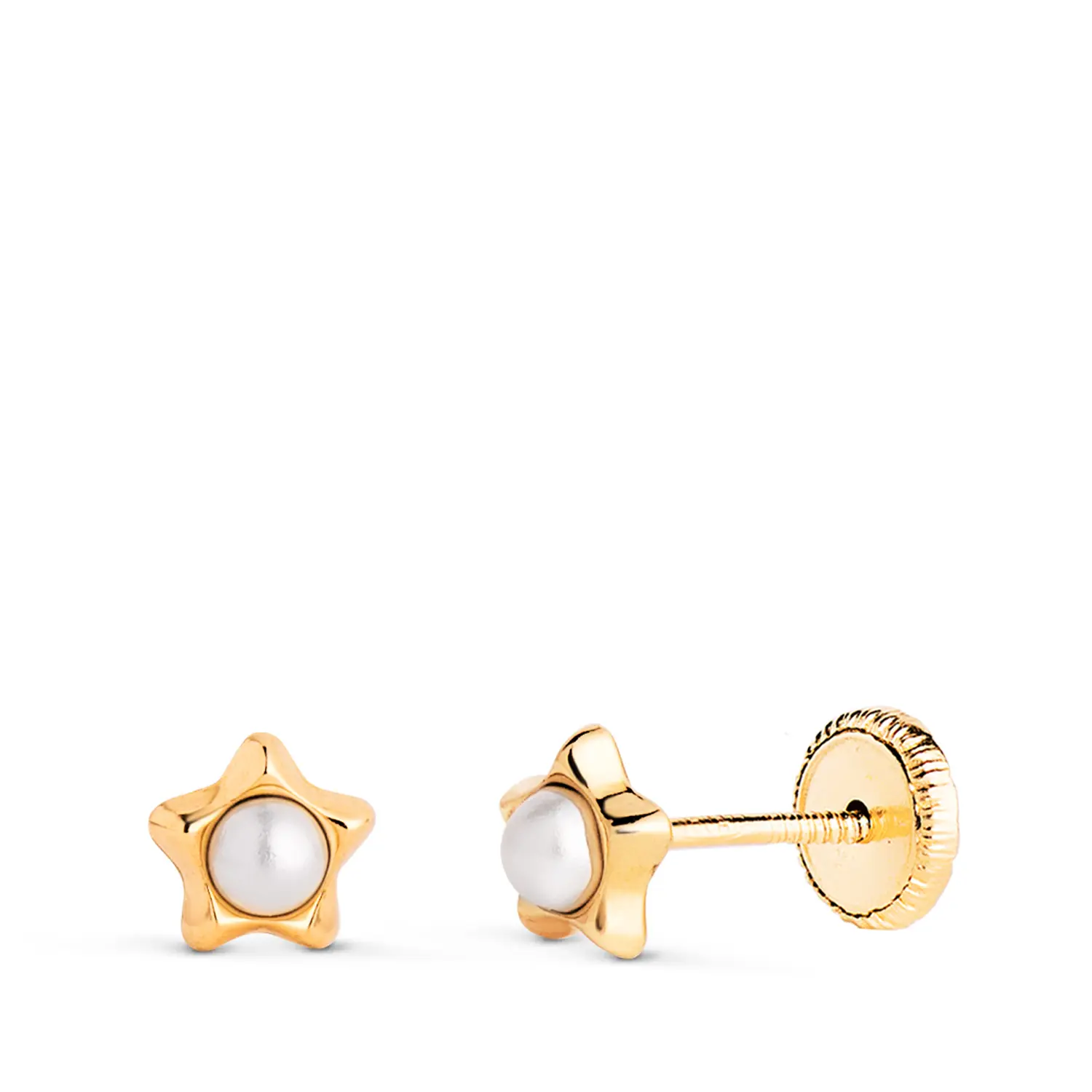 Pendientes de Oro Amarillo de 18k Estrella con Perla 5mm