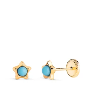 Pendientes de Oro Amarillo de 18k Estrella con Turquesa 5mm