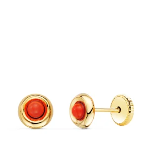 Pendientes de Oro Amarillo de 18k con Coral 5mm