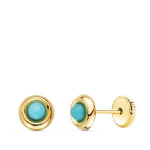 Pendientes de Oro Amarillo de 18k con Turquesa 5mm
