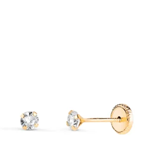 Pendientes de Oro Amarillo 18k Circonita con Cuatro Garras 3mm