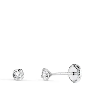 Pendientes de Oro Blanco 18k Circonita con Cuatro Garras 3mm