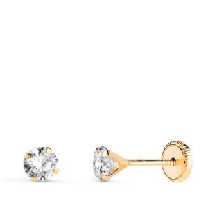 Pendientes de Oro Amarillo de 18k Circonita con Cuatro Garras 4mm