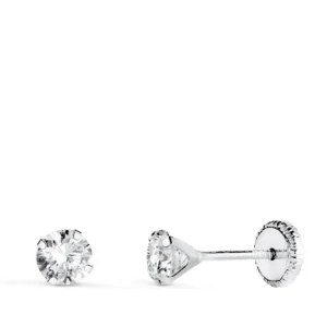 Pendientes de Oro Blanco 18k Circonita con Cuatro Garras 4mm