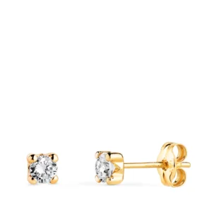 Pendientes de Oro Amarillo 18k Circonita con Cuatro Garras 3.5mm