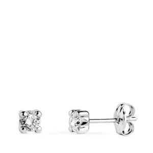 Pendientes de Oro Blanco 18k Circonita con Cuatro Garras 3.5mm