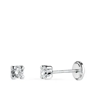 Pendientes de Oro Blanco de 18k Circonita con Cuatro Garras 3.5mm