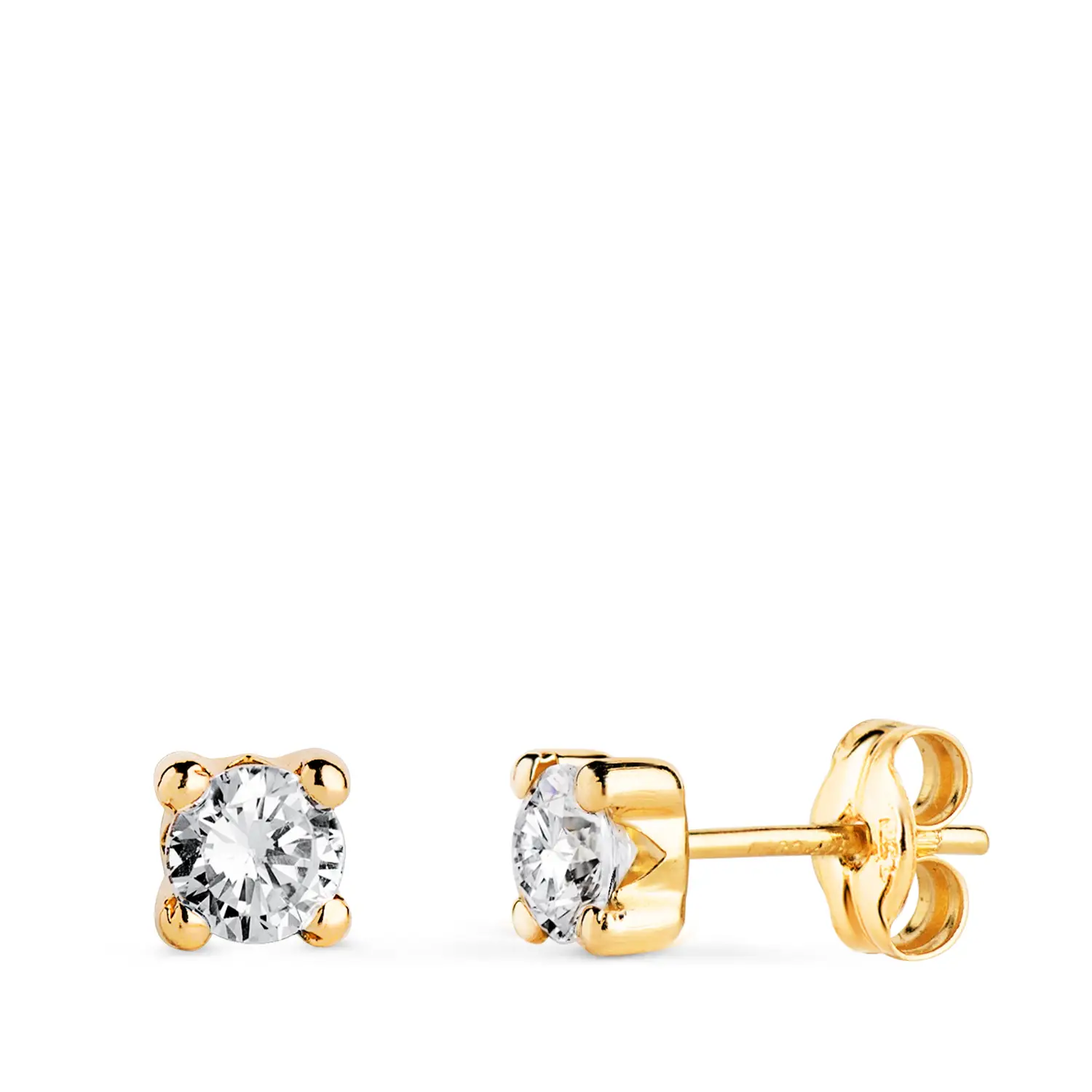 Pendientes de Oro Amarillo de 18k Circonita con Cuatro Garras 4.5mm