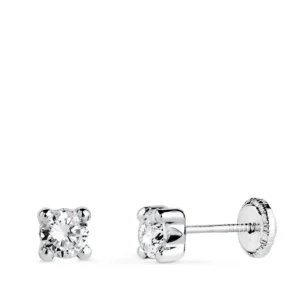 Pendientes de Oro Blanco de 18k Circonita con Cuatro Garras 4.5mm
