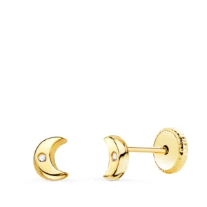 Pendientes de Oro Amarillo de 18k Media Luna con Circonita