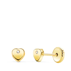 Pendientes de Oro Amarillo de 18k Corazón con Circonita