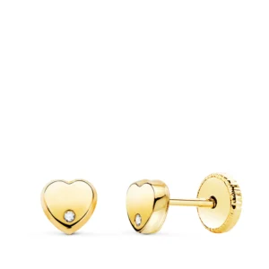 Pendientes de Oro Amarillo de 18k Corazón con Circonita