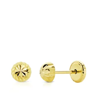 Pendientes de Oro Amarillo 18k Bola Tallada 4mm